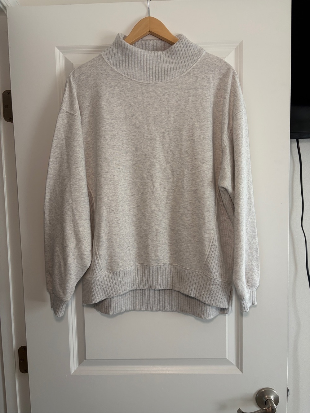 aerie | Heather Gray Oversized Split Mock Neck Pullover Sweatshirt